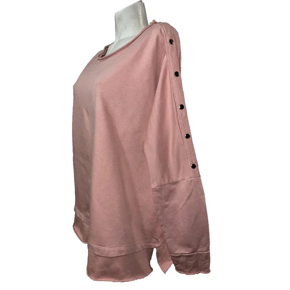 SOFT SURROUNDINGS Top Size L Rose Dawn Raw Edge Trim Relaxed Caprice Tunic 2BQ15 - Picture 4 of 9